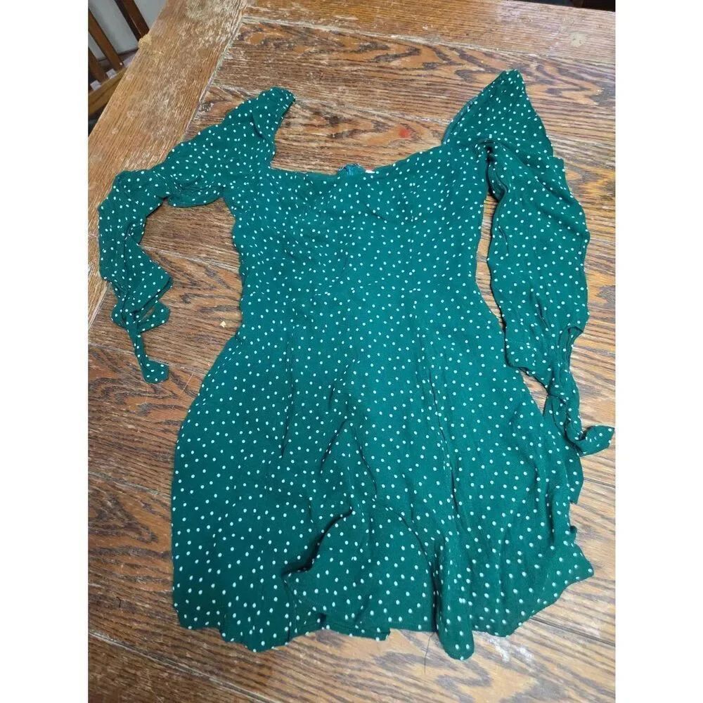 Reformation The Beatrice Dress in Kelly Green Polka Dots Size 6